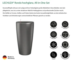 LECHUZA® Rondo hochglanz All-in-One-Set anthrazit metallic, 15743
