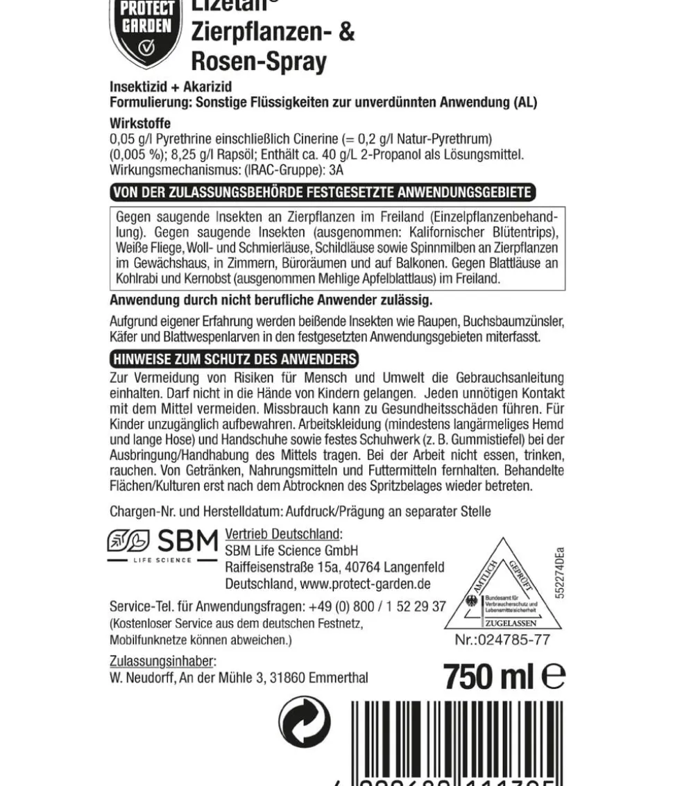 PROTECT GARDEN Lizetan® Zierpflanzen-& Rosen-Spray, 750 ml