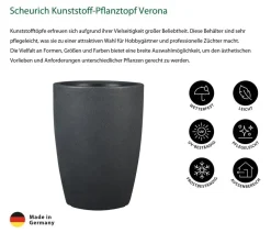 Scheurich Kunststoff-Pflanztopf Verona, rund, schwarz-granit