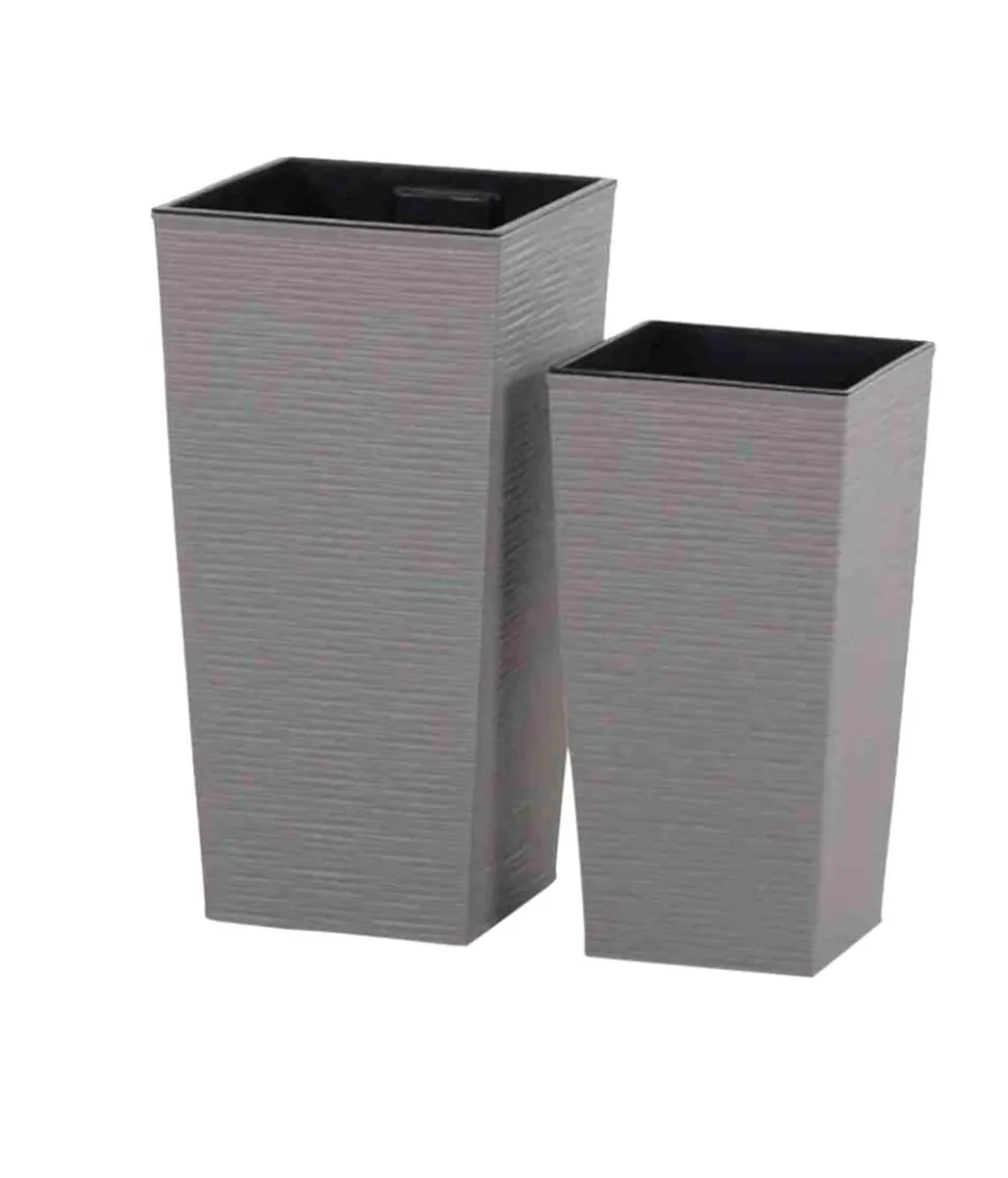 Siena Garden Kunststoff-Topf-Set ECO Nizza, konisch, grau, ca. B25/H46,5/T25 & B30/H57/T30 cm, 2-teilig