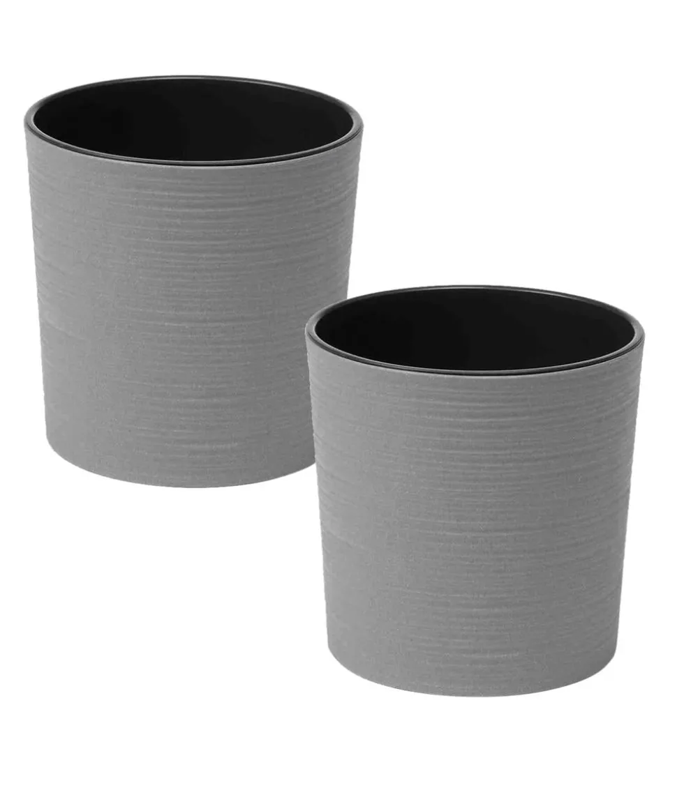 Siena Garden Kunststoff-Topf ECO Lens, rund, grau, ca. Ø25/H25 cm, 2er-Set