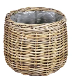 Van der Leeden Rattan-Topf, rund, grau