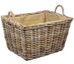 Van der Leeden Rattan-Holzkorb, rechteckig, grau, ca. B60/H37/T47 cm