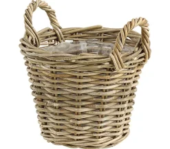 Van der Leeden Rattan-Korb mit Henkeln, rund, grau-braun
