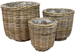 Van der Leeden Rattan-Pflanzkorb, grau-braun