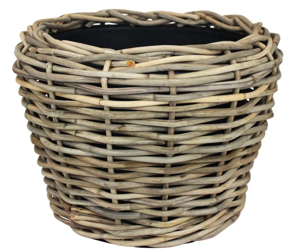 Van der Leeden Rattan-Topf Drypot, rund, grau/braun