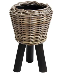 Van der Leeden Rattan-Topf mit Füßen, rund, grau