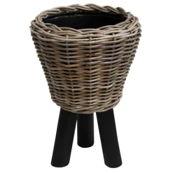 Van der Leeden Rattan-Topf mit Füßen, rund, grau